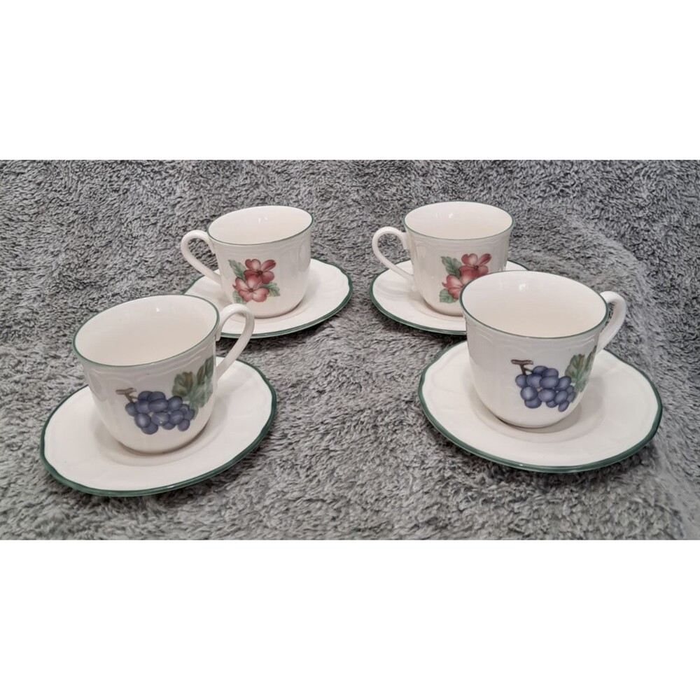 VTG Set Of 4 Epoch Collection Market Day Mugs Cups Grapes Flowers with Saucers